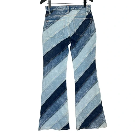 Alice + Olivia Beautiful High Rise Wide Leg Jeans - Indigo Twirl Patchwork Sz 26 - Picture 9 of 11